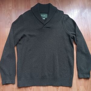 Eddie Bauer Mens Lambswool Shawl Sweater Size XL Dark Green Preppy Academia